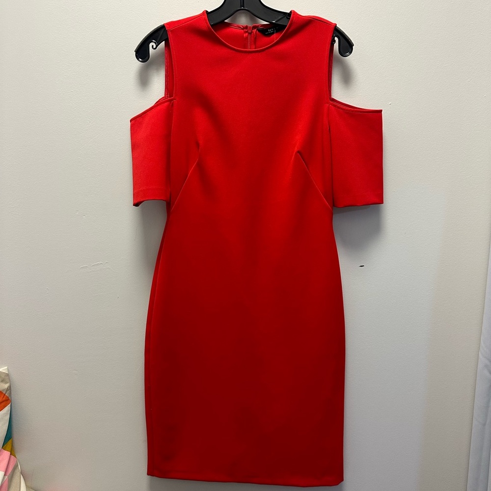 Zara women red dress open shoulder midi size M